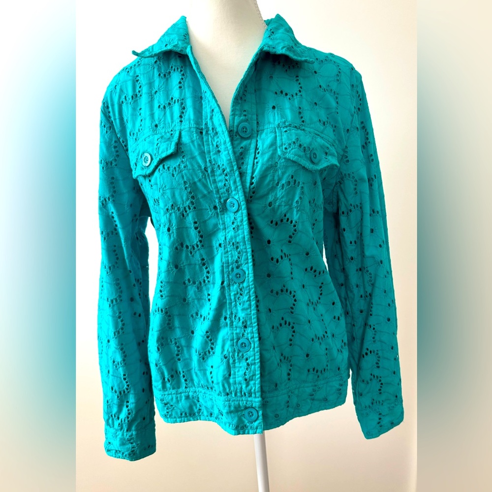 Appleseed’s Green Embroidered Fully Lined Eyelet Jacket Size M